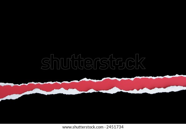 Black\
card torn out horizontal strip on a red\
background