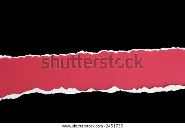 Black card wide torn out horizontal strip on a\
red background