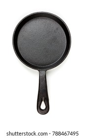 Black Cast Iron Frying Pan On A White Background