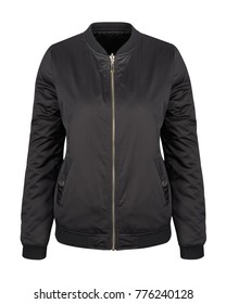 Black Casual Bomber Jacket Isolated On White