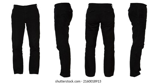 Black casual pants Cutouts in 4 directions, front, back, left and right, white background