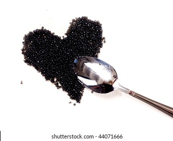 Black Caviar In Shape Of Heart With Spoon