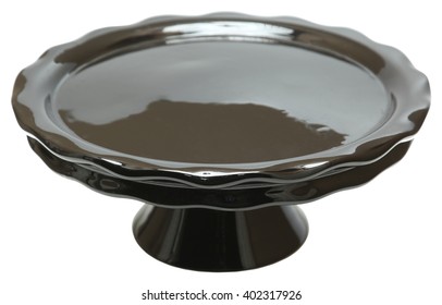 Black Ceramic Empty Cake Stand Isolated Over White.