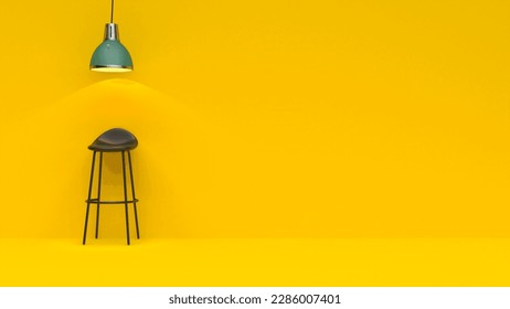 A black chair on Yellow background, Spot light of lamp on chair,stage light Bar stool chair - Powered by Shutterstock