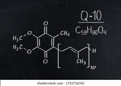 Black Chalkboard With The Chemical Formula Of Coenzyme Q10.