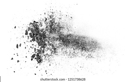 Black Charcoal Dust, Gunpowder Explosion Isolated On White Background And Texture, Top View