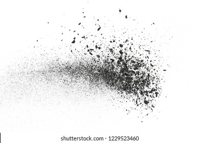 Black Charcoal Dust, Gunpowder Isolated On White Background And Texture, Top View