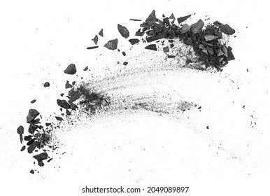 Black charcoal particles on a white background, top view. Activated charcoal powder for facial mask. - Shutterstock ID 2049089897