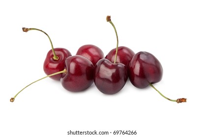 Black Cherries Isolated On White.