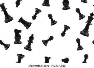 Black chess or chessman seamless pattern or falling with white background.Repeat object design.