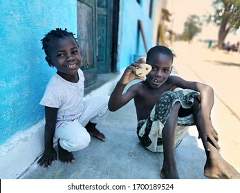 Black children in the street. November 17th, 2019. Ilha de Mozambique, Mozambique, Africa