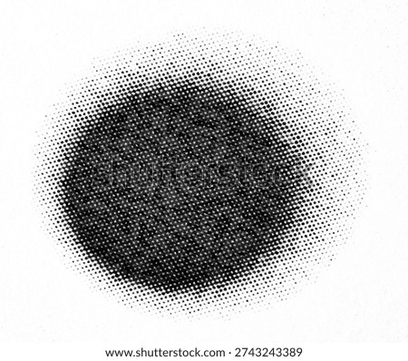 Black circular halftone shape on white background, forming a dense dot gradient. High-contrast abstract texture.