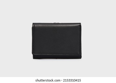 Black classic men's Wallet Purse Pouch for money card cash. Leather Pocketbook for man isolated on white background in front, mock up