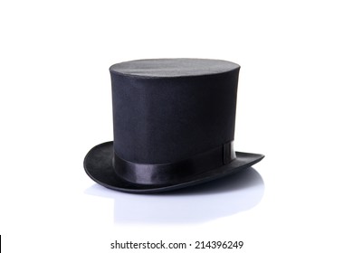 Black classic top hat, isolated on white background with soft reflection 