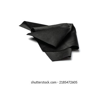 Black Cleaning Cloth Isolated. Glasses Wipe Rag, Lens Cleaning Microfiber Clothes, Wiping Cotton Napkin, Microfibre Fabric For Cleanliness, Screen Cloths On White Background Top View