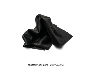 Black Cleaning Cloth Isolated. Glasses Wipe Rag, Lens Cleaning Microfiber Clothes, Wiping Cotton Napkin, Microfibre Fabric For Cleanliness, Screen Cloths On White Background Top View