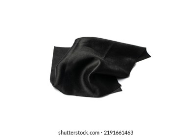 Black Cleaning Cloth Isolated. Glasses Wipe Rag, Lens Cleaning Microfiber Clothes, Wiping Cotton Napkin, Microfibre Fabric For Cleanliness, Screen Cloths On White Background Top View