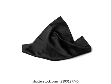 Black Cleaning Cloth Isolated. Glasses Wipe Rag, Lens Cleaning Microfiber Clothes, Wiping Cotton Napkin, Microfibre Fabric For Cleanliness, Screen Cloths On White Background Top View