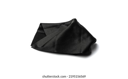 Black Cleaning Cloth Isolated. Glasses Wipe Rag, Lens Cleaning Microfiber Clothes, Wiping Cotton Napkin, Microfibre Fabric For Cleanliness, Screen Cloths On White Background Top View