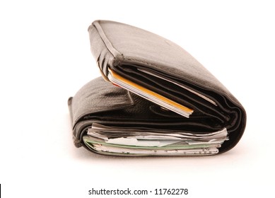 A Black Closed Full Leather Wallet Isolated On White Background