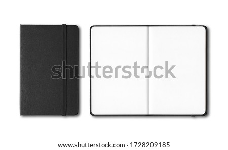 Black closed and open notebooks mockup isolated on white