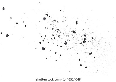 Black coal dust with fragments isolated on white background, top view. 