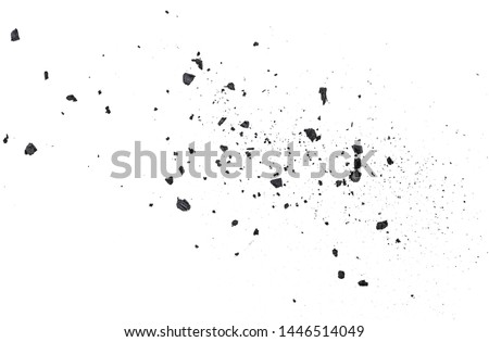 Black coal dust with fragments isolated on white background, top view. 