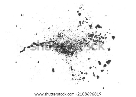 Black coal dust with fragments isolated on white background and texture, top view