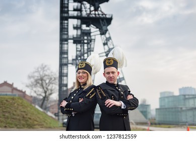 Black Coal Miners Family In Gala Parade Uniforms, Silesia, Poland