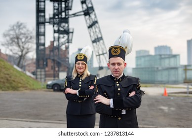 Black Coal Miners Family In Gala Parade Uniforms, Silesia, Poland