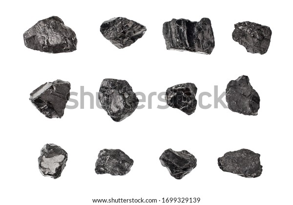 Black Coal Stones Set On White Stock Photo Edit Now