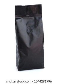  Black Coffee Bag Packaging Isolated On White Background.
