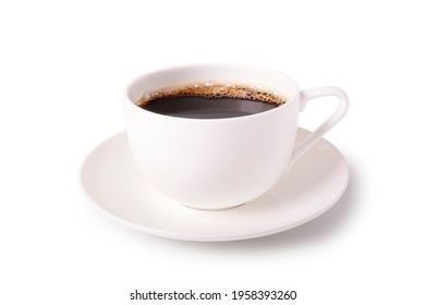 black coffee and bubble in white mug isolated on background - Shutterstock ID 1958393260