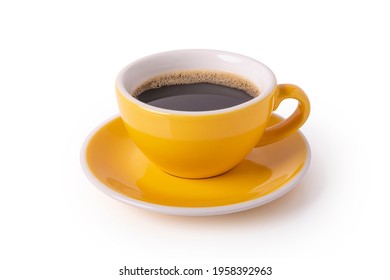 black coffee and bubble in yellow mug isolated on background - Powered by Shutterstock