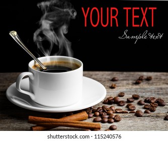 Black coffee, a cup of beans