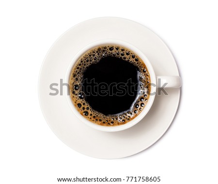 black coffee in a coffee cup top view  isolated on white background. with clipping path.