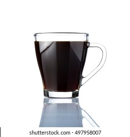 Black Coffee In Glass Cup Isolated On White Background