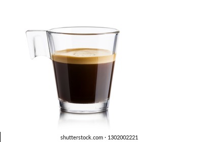 Black coffee in glass cup on white background