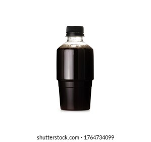 Black Coffee In Plastic Bottle On White Background