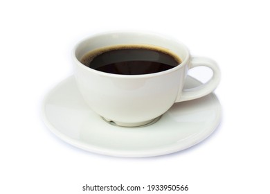 Black coffee white cup isolated on white background.