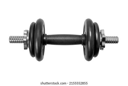 Black color dumbbell isolated on white background with clipping path - Shutterstock ID 2155552855