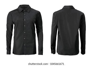 Black color formal shirt with button down collar isolated on white