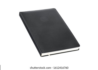 Black Color Leather Daily Planner Isolated On The White Background. The Personal Notepad Planner Monthly Is A Great Way Of Keeping Yourself Organized.