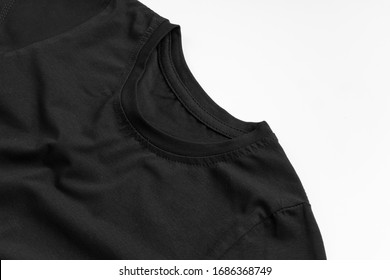 Black Color Plain T-shirt With Copy Space Close Up