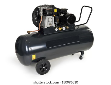 Black compressor isolated on a white background.