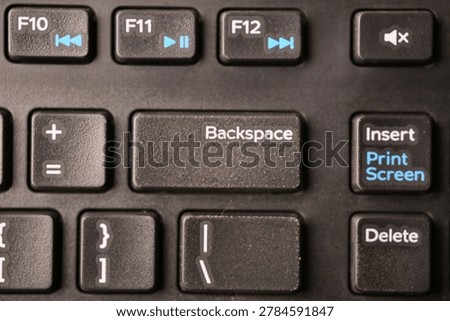 Black Computer Keyboard Macro Shot Highlighting Backspace Key with Soft Blurred Backgrounds Top View