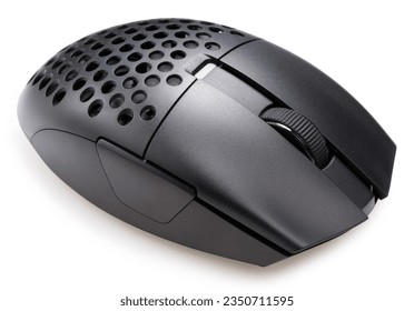Black Computer Mouse isolated on white background, Wireless computer mouse on white With work path.