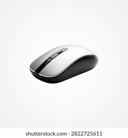 Black computer mouse with scroll wheel on white surface