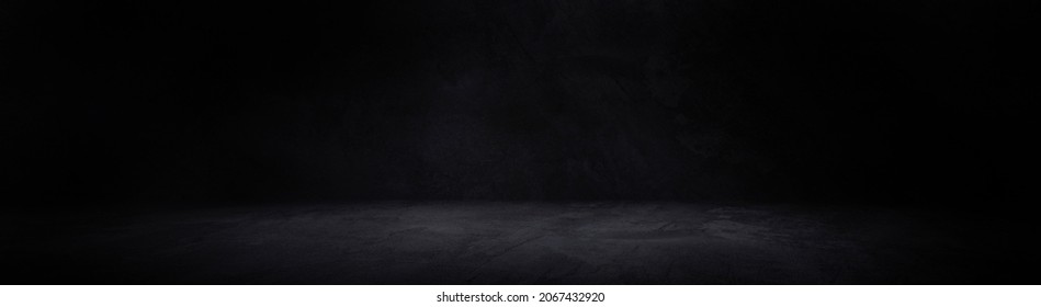 Black Concrete Floor And Wall  Backgrounds, Dark Room, Use For Display Products.