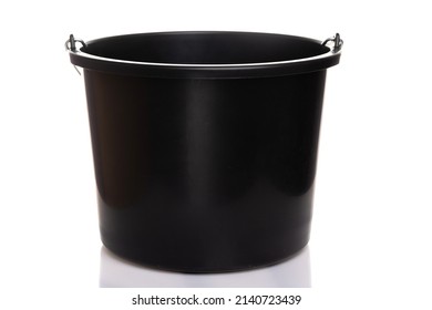 Black construction plastic bucket with a metal handle on a white isolated background - Powered by Shutterstock